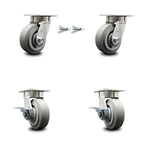 Service Caster 5 Inch Kingpinless Thermoplastic Rubber Wheel Caster Swivel Locks 2 Brakes, 2PK SCC-KP30S520-TPRRF-BSL-2-SLB-2 - main